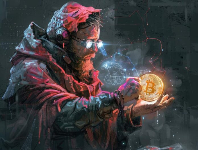 man holding crypto illustration